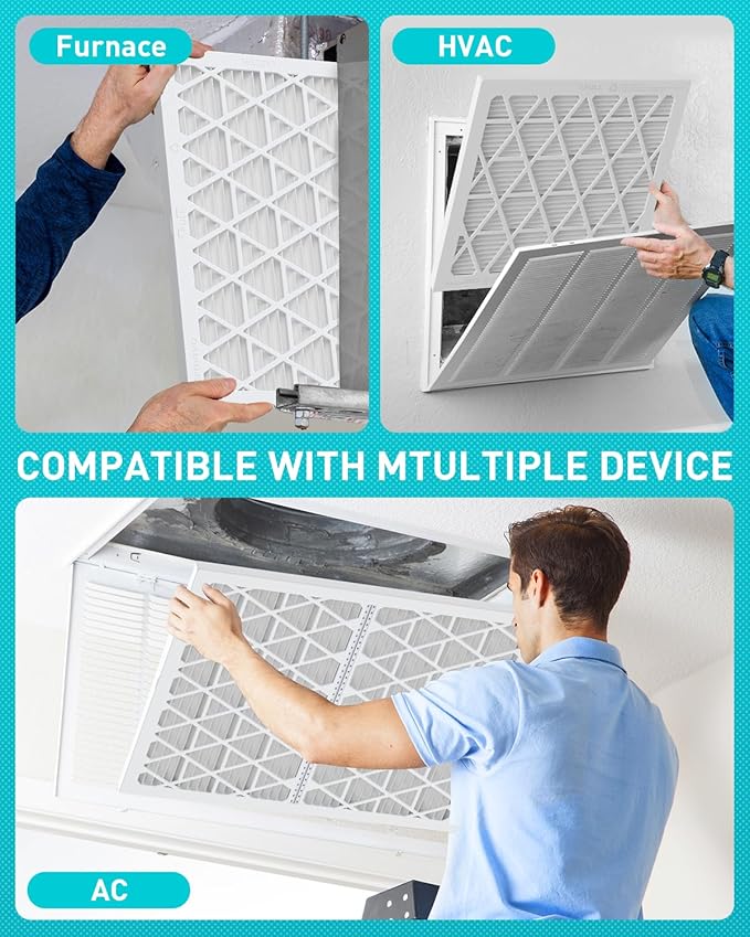 14x14x1 Refillable Air Filter Kit, MERV 8, 1 Reusable Frame ＆ 6 Refills, Fits Most AC HVAC Furnace Devices, Actual Size 13.75x13.75x0.75in