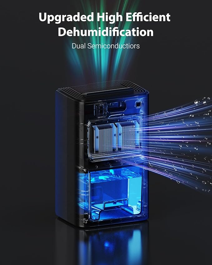 Dehumidifiers for Home, 850 sq.ft 95oz Dehumidifier with Drain Hose Timer Sleep Mode Auto-Off 7 Colors Light, Dehumidifier for Bedroom Bathroom Basements RV Black