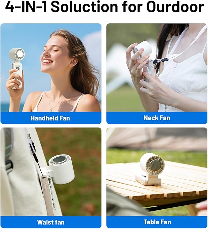 PEAKFLOW Handheld Fan with Ice Cooler,Foldable,Mini Pocket Size, Digital Display, 4000mAh Rechargeable Battery,4-Speed,4-in-1 Portable Fan for Travel and Outdoor