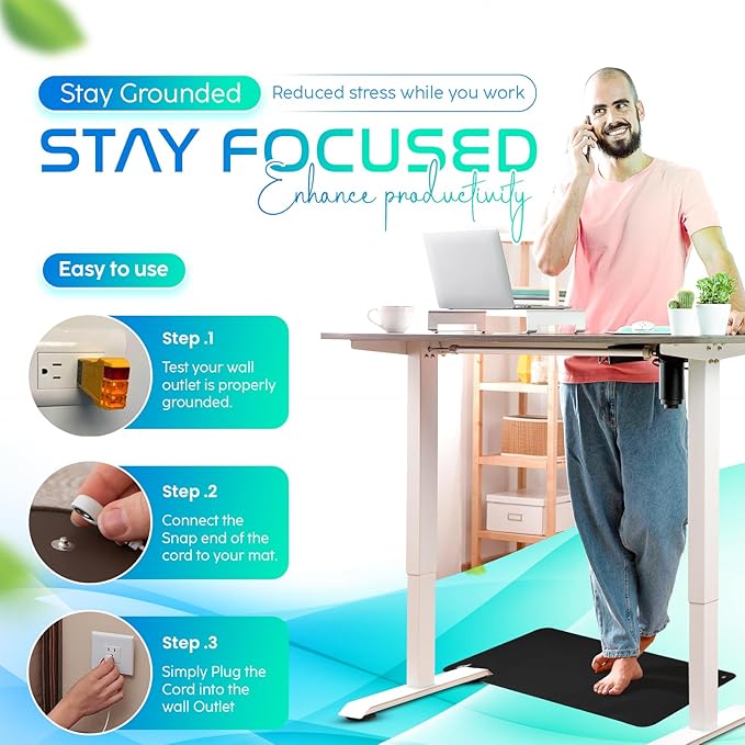 Grounding Mat for Feet, Chair & Yoga | Earthing Grounding Mat for Pain Anxiety Pain Relief, Inflammation | Spacious Grounding Pads for Sleep & Wellness | Includes Grounding Tester, Cable & Mat Tester-FlexoryFit