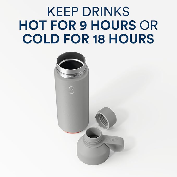 Ocean Bottle - Recycled Stainless Steel Drinks Reusable Water Bottle - Eco-Friendly & Reusable - Rock Grey - 17 oz