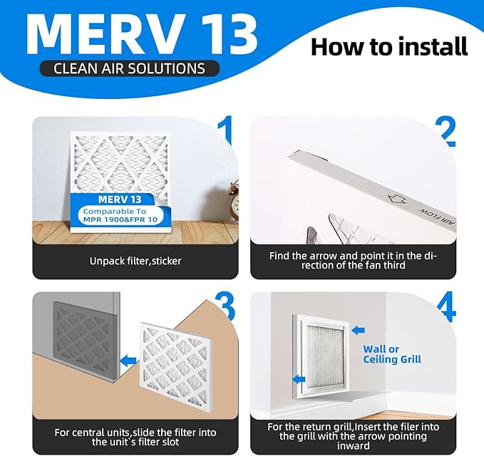 (12-Pack) 18x25x1 Furnace Air Filters, MPR 1900 & FPR 10, MERV 13 Pleated Air Filter (Actual Size: 17.75x24.75x0.75 inch)