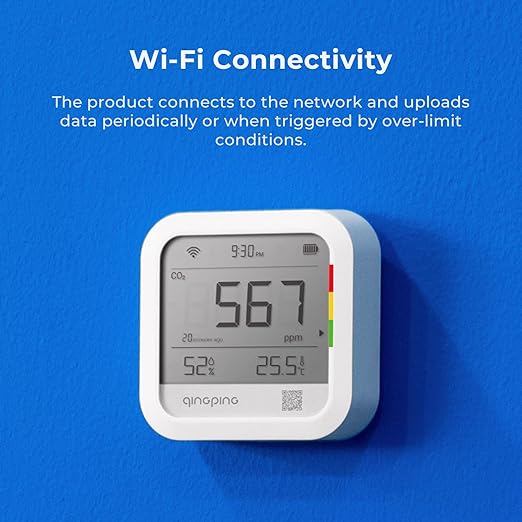 Qingping CO2 Monitor Thermometer Hygrometer, Remote Monitoring via Qingping IoT, Temperature and Humidity Monitor for Different Scenarios, Fast Alert Notification, Rechargeable Battrey