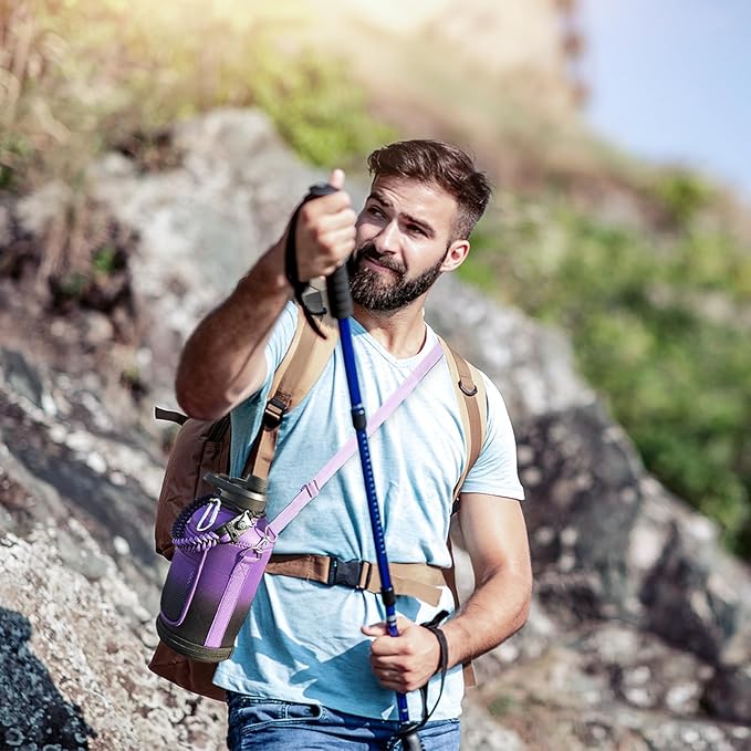 Insulated Water Bottle | Thickened Stainless Steel Vacuum Metal | Portable Sports Half Gallon Large Water Jug for Gym and Hiking with Straw, Carrier Bag, Handle Strap | BPA-Free 64 oz-FlexoryFit