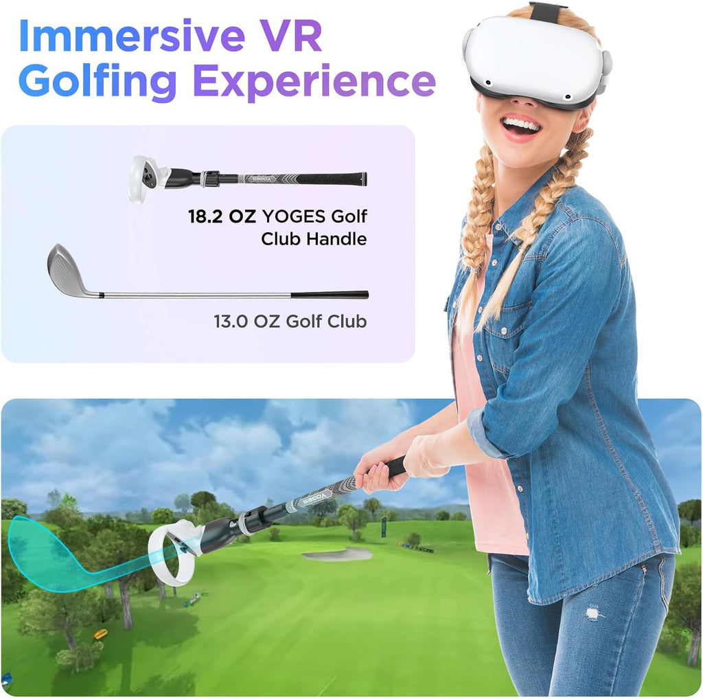 YOGES VR Golf Club Handle Compatible with Oculus-Quest 2-Accessories, Virtual Reality Baseball Controller Attachment, Simulator Real Golf Game Bat Adapter for Golf+, Walkabout Mini Golf, Golf5eclub