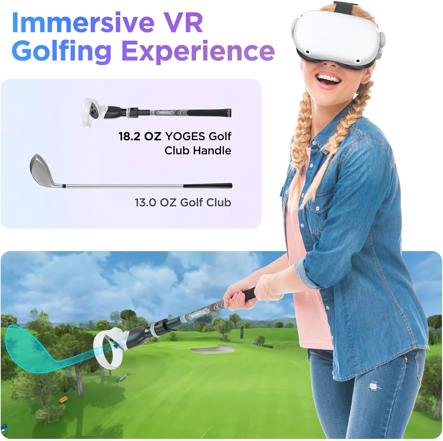 YOGES VR Golf Club Handle Compatible with Oculus-Quest 2-Accessories, Virtual Reality Baseball Controller Attachment, Simulator Real Golf Game Bat Adapter for Golf+, Walkabout Mini Golf, Golf5eclub