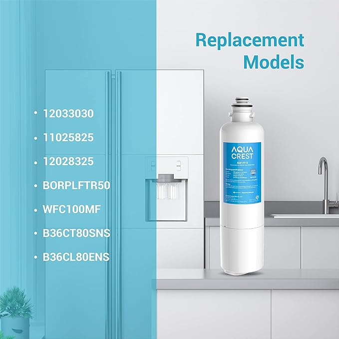 AQUA CREST 12033030 Replacement for Bosch® UltraClarity® Pro BORPLFTR50, 11032531 Refrigerator Water Filter, Compatible with 11025825, BORPLFTR55, B36CD50, B22CS50, B36FD50SNS, B36CT80SNS, 3 Filters