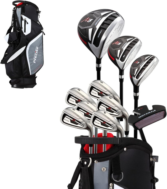Precise M5 Men's Complete Golf Clubs Package Set Includes Titanium Driver, S.S. Fairway, S.S. Hybrid, S.S. 5-PW Irons, Putter, Stand Bag, 3 H/C's