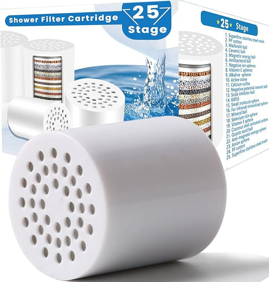 25 Stage Shower Filter Replacement Cartridge, 1 Pack Universal Cartridges for Hard Water – Removes Chlorine, Heavy Metals, Iron & Sediments, Fit Any Similar Design Shower Water Filter