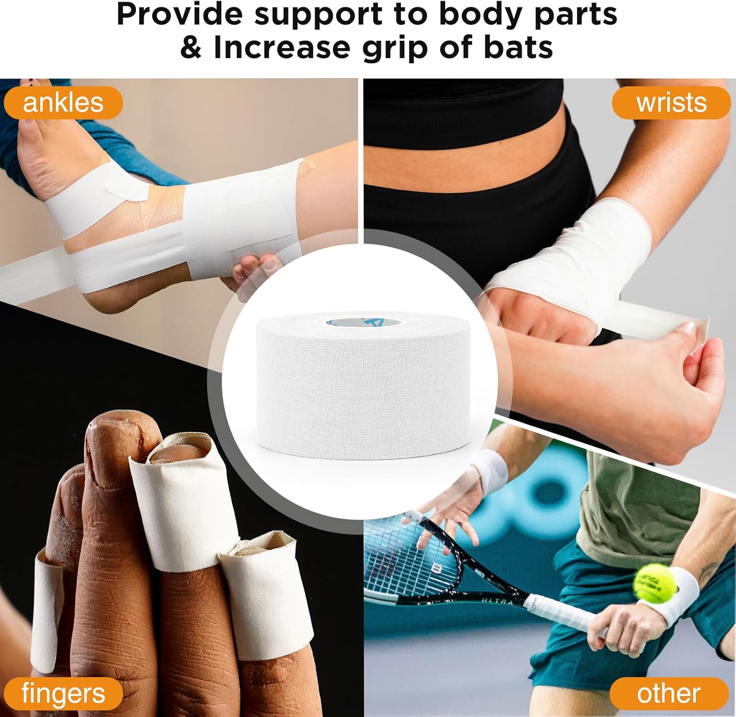 OK TAPE 4 Rolls White Athletic Tape, Sports Tape, Very Strong Easy Tear Wrist Ankle Tape, No Sticky Residue | Athletes, Medical, Athletic Trainers- 1.5inch x 15yards