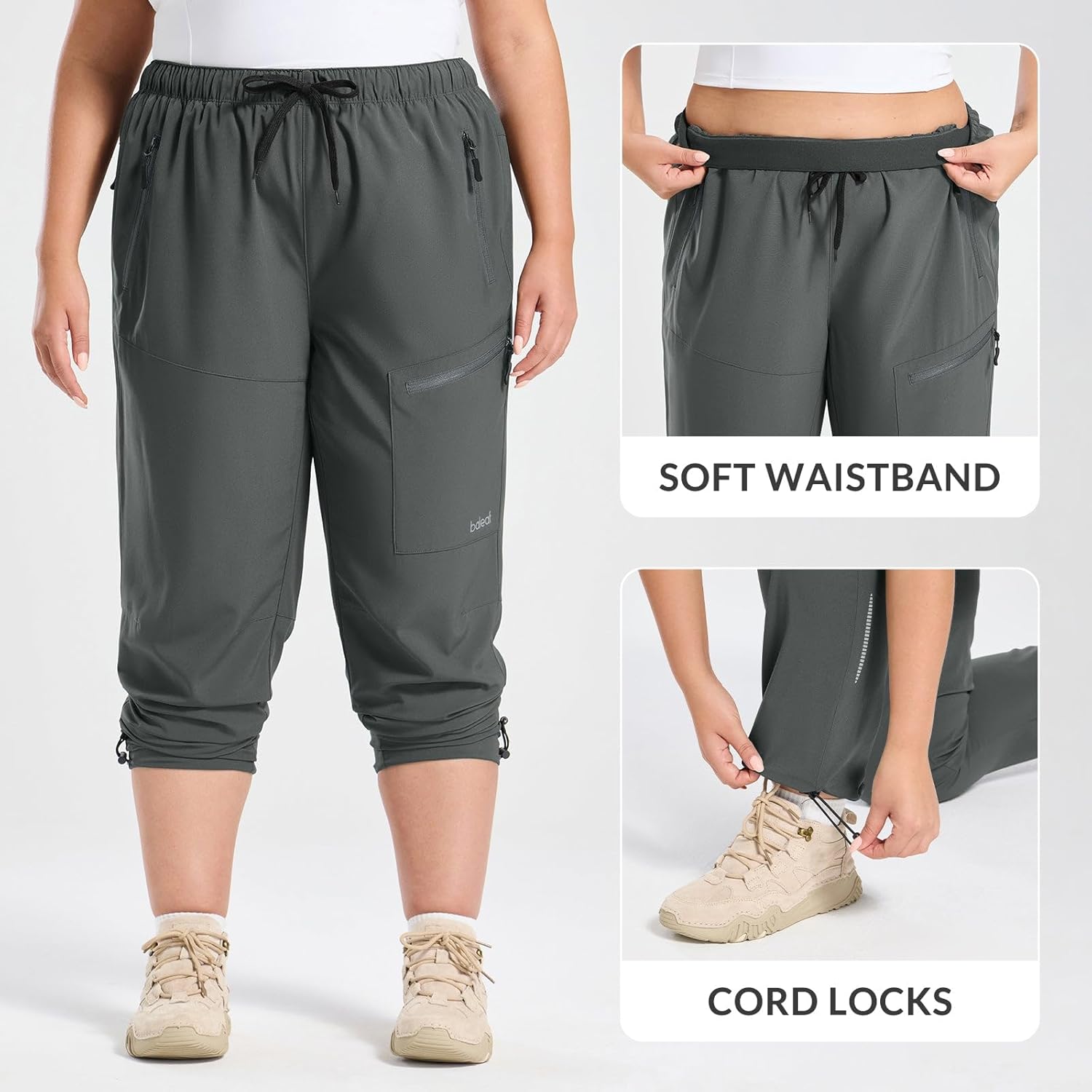 baleaf Plus Size Pants for Women Hiking Cargo Water Resistant UPF 50+ Cargo Joggers Zipper Pockets