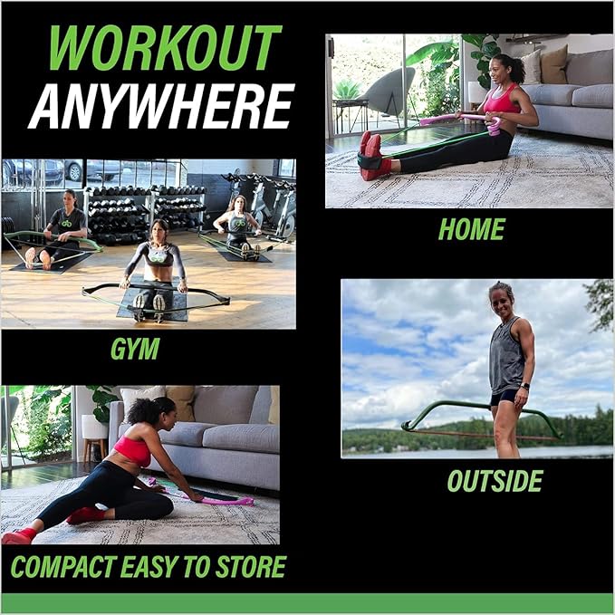 Lite Gorilla Bow Portable Home Gym Resistance Bands and Bar System for Travel, Fitness, Weightlifting and Exercise Kit, Full Body Workout Equipment Set-FlexoryFit
