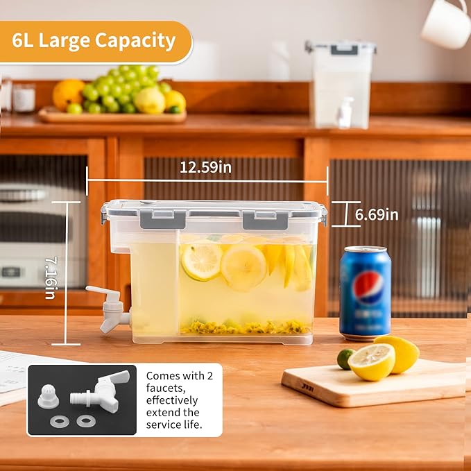 Cold Kettle with Faucet, 6L Refrigerator Juice Water Pitcher, Home Plastic Beverage Dispenser, Filter Drink Container for Home, Kitchen, Camping, Party