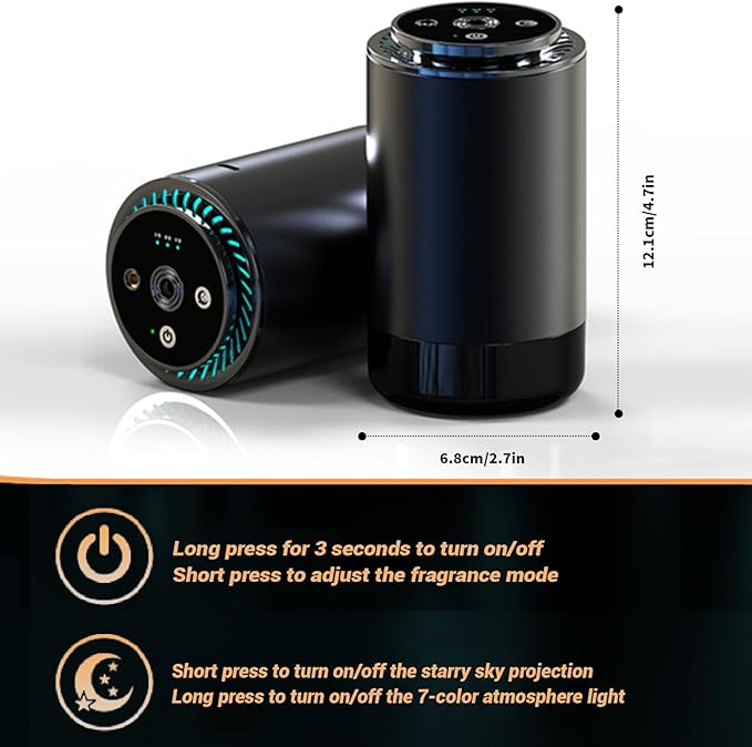 Smart Car Air Freshener, Car Air Freshener Diffuser with Starry Sky Projection and 50ml Perfume, Rechargeable Cars Aroma Diffuser, 4 Mode Adjustable, Auto On/Off Intelligent Cars Diffuser
