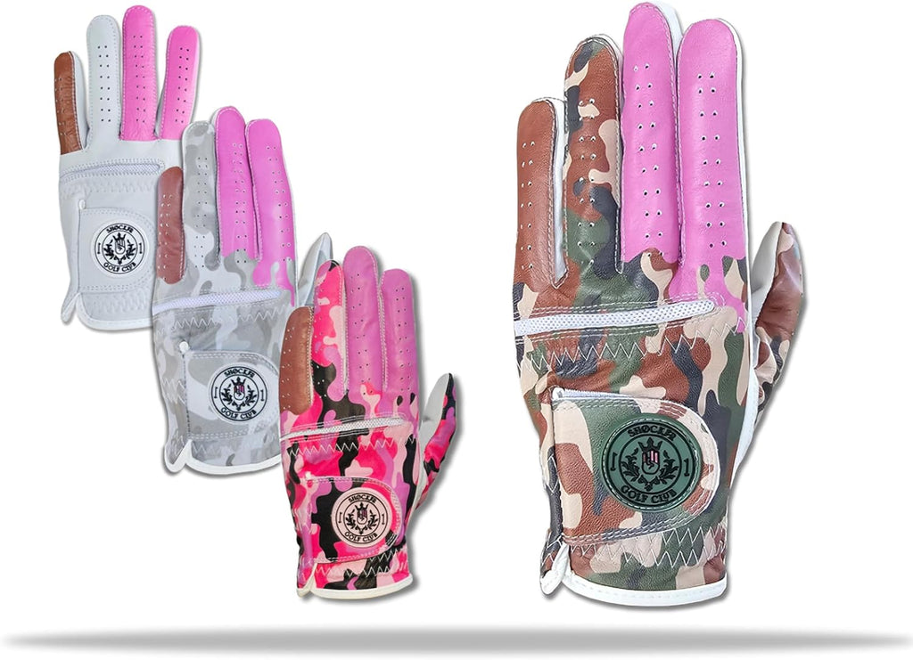 Shocker Camo Golf Glove Men's - Premium Cabretta100% Leather, Durable Grip, White and Camo, Adult Men's Golf Gloves, Funny Gag Gift, Left & Right Handed, Small to XXL Sizes