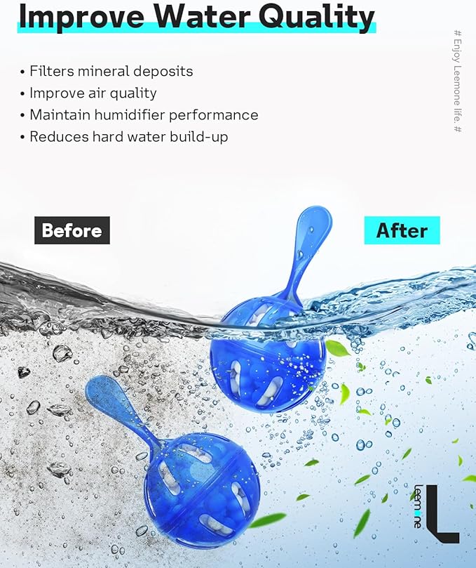 Leemone Humidifier Cleaner 12 Pack, Demineralization Cleaning Ball, Works in All humidifiers and Fish Tanks, Purifies Water, Prevents Hard Water Build-Up, Reduces Scale
