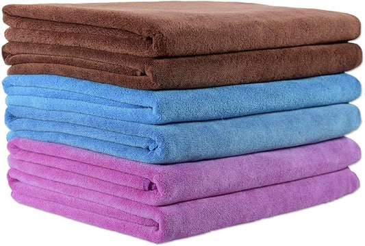 JML Microfiber Towels, Bath Towel Sets (6 Pack, 27" x 55") - Extra Absorbent, Fast Drying, Multipurpose for Bath, Swimming, Fitness, Sports, Yoga, Violet/Coffee/Blue-FlexoryFit