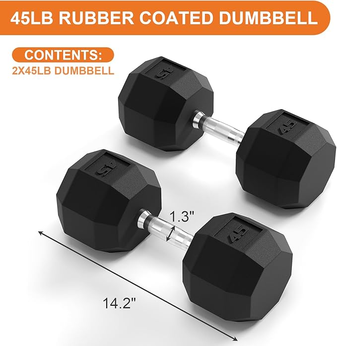 Rubber Coated Hex Dumbbell Weight Set, Multiple Sizes Exercise & Fitness Dumbbells,100LB Set,110LB Set,200LB,350LB,450LB,550LB, 35-50Lbs Pairs for Muscle Toning, Strength Building & Full Body Workout-FlexoryFit