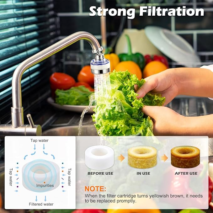 3 Pack Sink Water Filter Faucet, Universal 360 ° Rotating Kitchen Faucet Water Purifier, Bathroom Faucet Filter Removes Chlorine Fluoride Hard Water for Home Kitchen & Bathroom