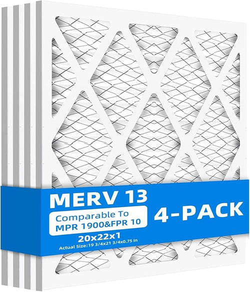 (8 Pack) 20x22x1 Furnace Air Filters, MPR 1900 & FPR 10, MERV 13 Pleated Air Filter (Actual Size: 19 3/4"x21 3/4"x3/4")