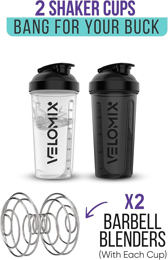 '-2 Pack- 14 oz Protein Shaker Bottles for Protein Mixes - 2x Wire Whisk | Leak Proof Shaker Cups for Protein Shakes and Pre Workout | Protein Shaker Bottle Pack | Protein Mixer Cup-FlexoryFit
