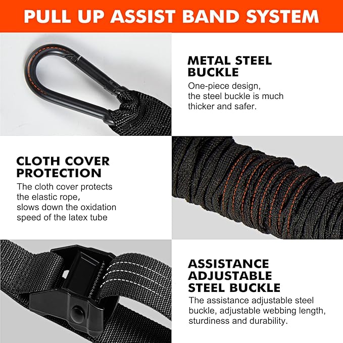 HPYGN Pull Up Assistance Bands, Heavy Duty Resistance Band for Pull Up Bar, Adjustable Weight/Size with Fabric Feet/Knee Rest, Bands for Pull Up Assist for Strength Training, Pull Up Assist Band-FlexoryFit