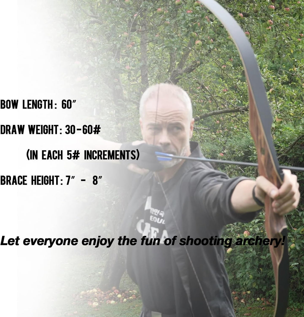 Sanlida Archery 60" Royal X8 One-Piece Bow Traditional Wooden Hunting Longbow Handmade Hunting Bow and Arrows Kit for Adults & Traditional Archers, RH Only