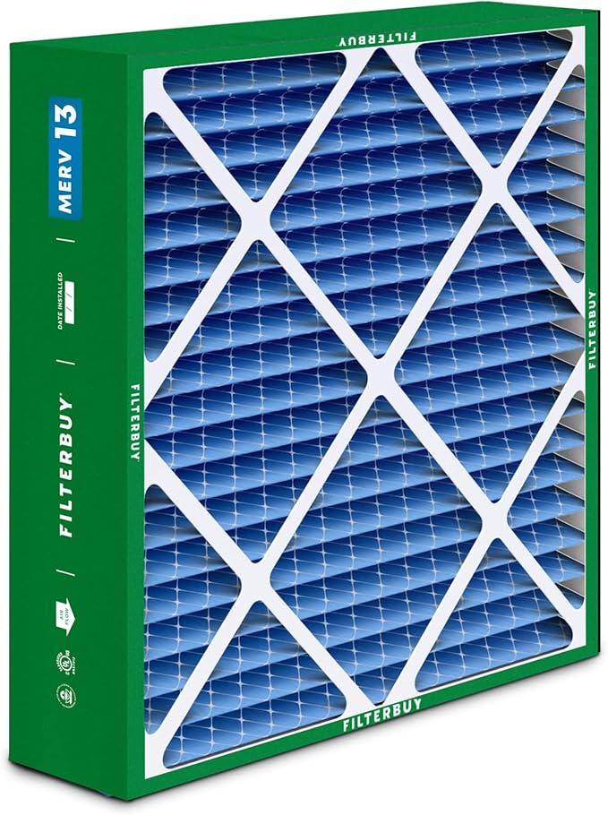 Filterbuy 24x25x5 Air Filter MERV 13 Optimal Defense (1-Pack), Pleated HVAC AC Furnace Air Filters Replacement for Carrier FILXXCAR0024, Maytag, and More (Actual Size: 23.63 x 24.69 x 4.25 Inches)