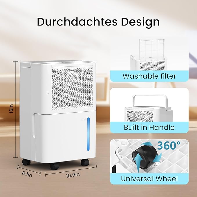 HUMSURE 1500 Sq. Ft 30 Pints Dehumidifier Equipped With Drainage Hose, Automatic Defrosting, for Basement, Home, Bathroom, Bedroom,24-Hour Timer Function
