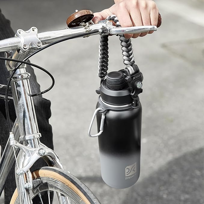 Insulated Water Bottle | Thickened Stainless Steel Vacuum Metal | Portable Sports Water Jug for Gym and Hiking with Straw, Carrier Bag, Handle Strap | BPA-Free 32 oz-FlexoryFit