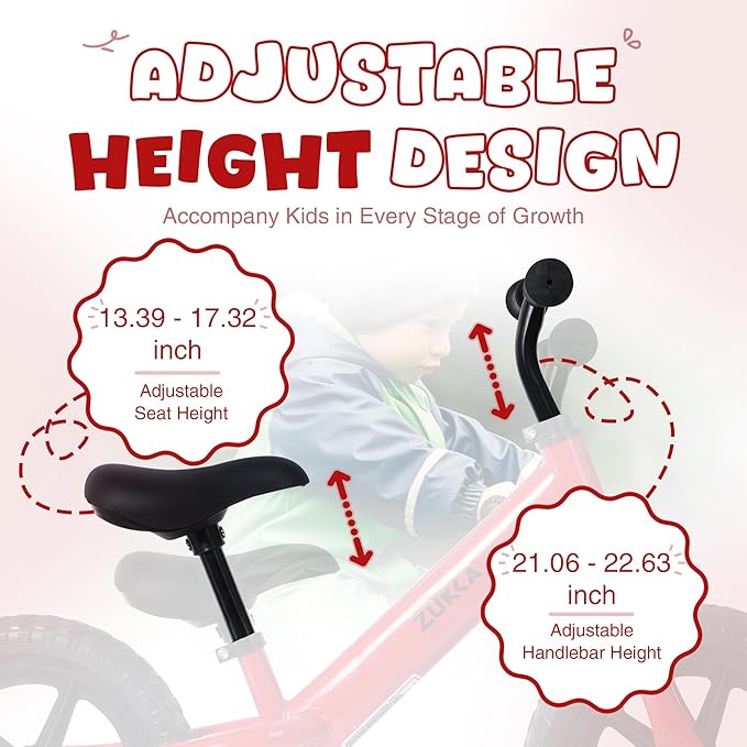12 inch Toddler Balance Bike Adjustable Handlebar & Seat Anti-Slip Grip Suitable for 2-5 Years Old with Footrest Lightweight for Tolddlers Boys Girls Multiple Colors to Choose-FlexoryFit