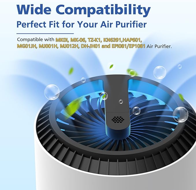 MK0I MK0b TZ-K1 DH-JH01 HEPA Replacement Filter for Tolife TZ-K1, for FreAire KN6391, for Kloudi DH-JH01, for POMORON MJ001H, MJ012H, EPI081/EP1081, for Intelabe EPI080/EP1080 Air Purifier, 2 Pack