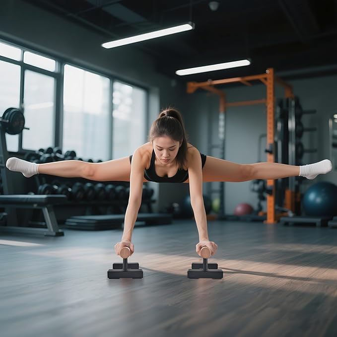 1 Pair Wood Floor Push Up Bars for Men, Anti-slip Handstand Parallettes Bars, Strength Training Push-Up Stands for Calisthenics, Fitness, Gymnastics, Workouts, Calistenia-FlexoryFit