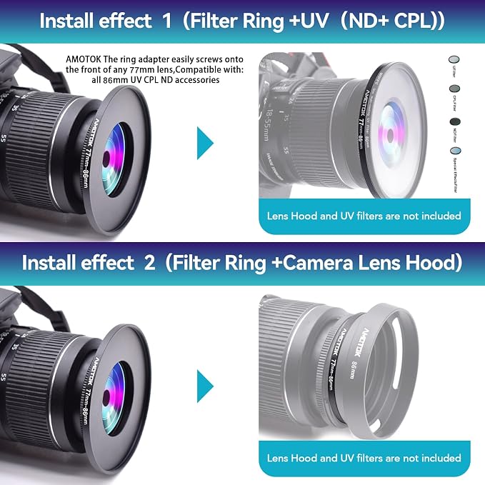 77mm Lens to 86mm Camera Lens Adapter, 77mm to 86mm Filter Step up Ring Adapter - Image 6