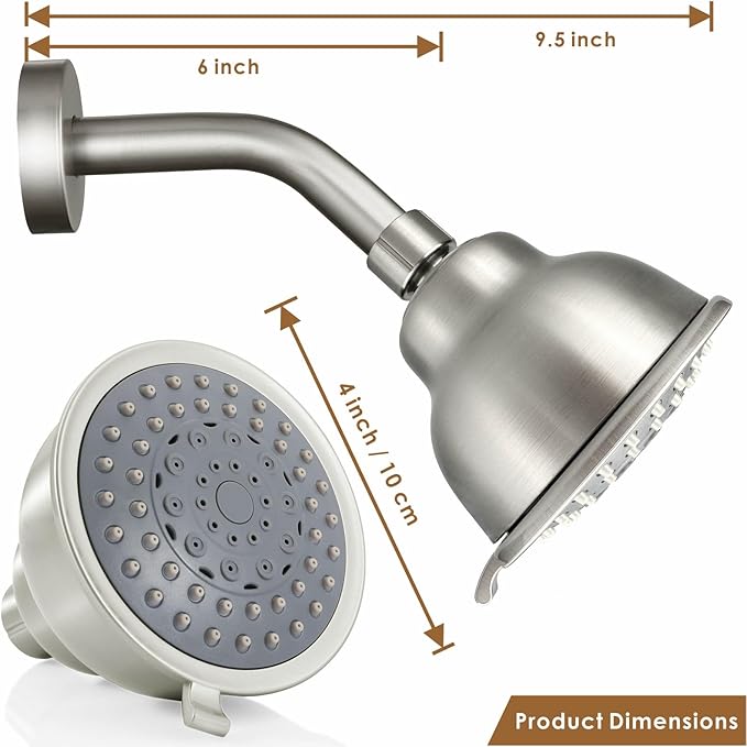 Voolan High Pressure Shower Head with Shower Arm - 5 Function Rain Shower Head - Comfortable Shower Experience Even at Low Water Flow - Brushed Nickel