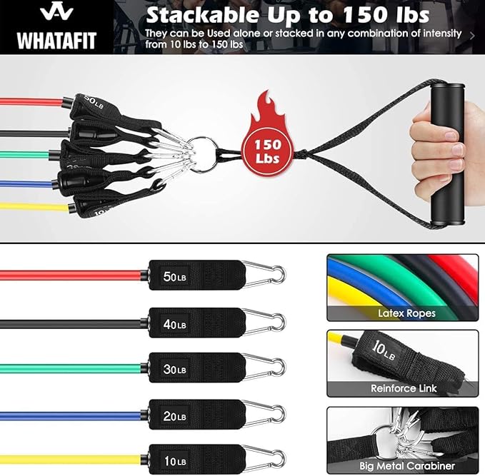 WHATAFIT Resistance Bands, Exercise Bands，Resistance Bands for Working Out, Work Out Bands with Handles for Men and Women Fitness, Strength Training Home Gym Equipment-FlexoryFit