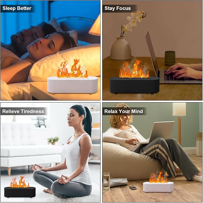 Colorful Fire Flame Humidifier: 260ml Aroma Essential Oil Spray Diffusers Ultrasonic Volcano Humidifier Noiseless with Timer Auto-Off 7 Flame Colors Cool Mist Diffusers for Home,Office,Yoga(Black)