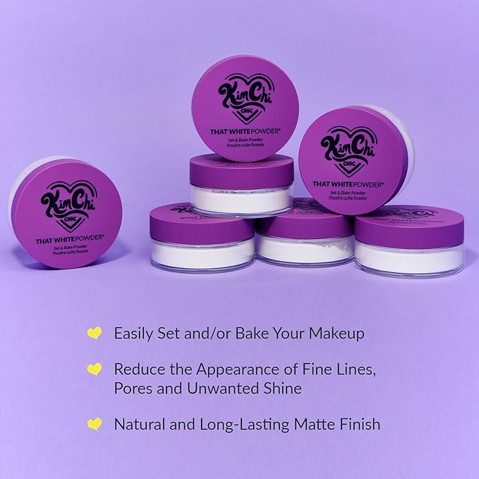 Kimchi Chic Beauty That WhitePowder Set and Bake Mattifying Setting Powder for Makeup, Extra Fluffy Loose Face Powder Poof, Soft Natural Face Makeup Helps Minimize the Appearance of Fine Lines, White-FlexoryFit