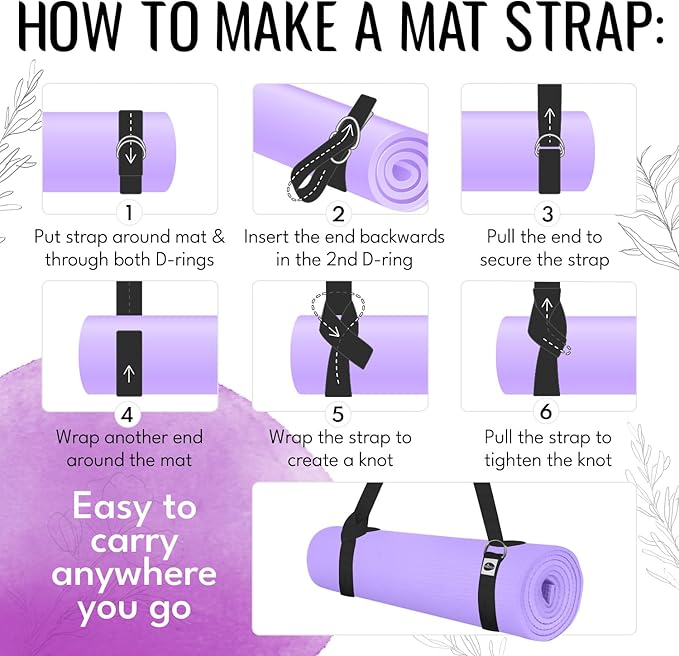 TECEUM Yoga Strap & Mat Strap – 2 IN 1 – Cotton – 6 ft 8 ft 10 ft (30+ colors) – Adjustable Non-Slip Belt for Yoga, Pilates, Stretching, Physical Therapy, Fitness & Home Workout – For Carrying Mats-FlexoryFit