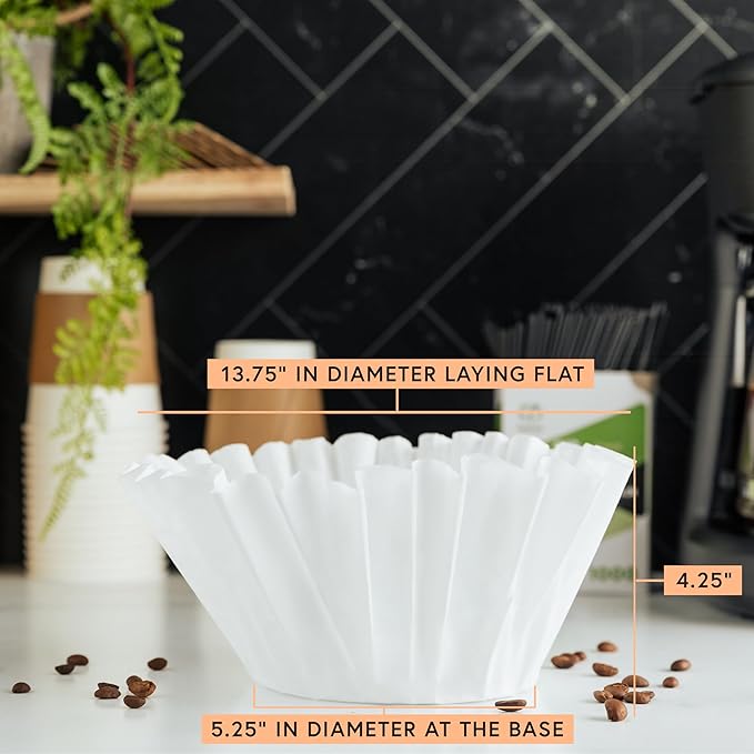 Tupkee Extra Large Coffee Filters - (13.75 Inch x 5.25 Inch) Premium, Big, Tall for Bunn 1.5 to 3 Gallon Commercial Coffee & Tea Machines - (500 Count) - Chlorine Free White Commercial Coffee Filters