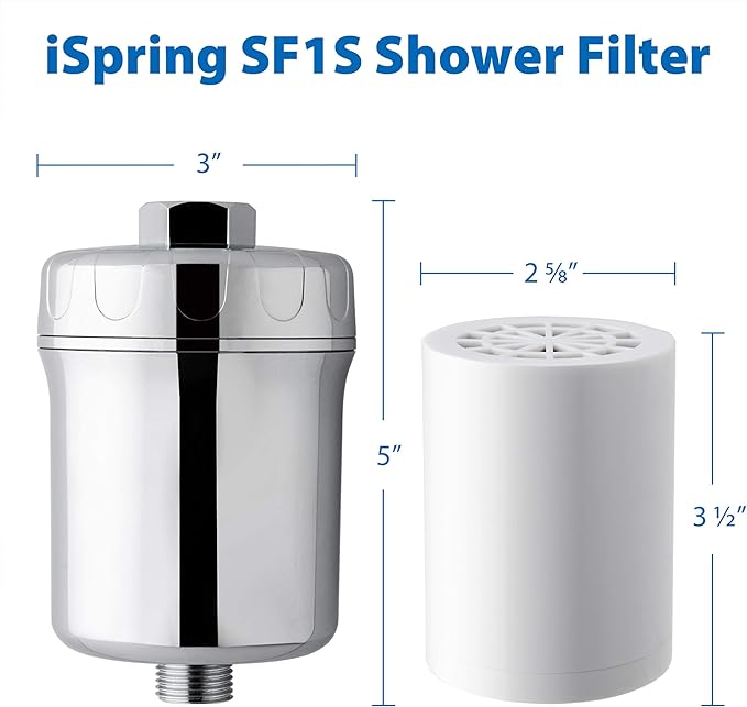 iSpring FSF1 15-Stage Universal Shower Filter Replacement Cartridge, Removes Chlorine, Sediment, Heavy Metal, and Odor, Improves Conditions of Skin, Hair, and Nails, High Output No Clog, White