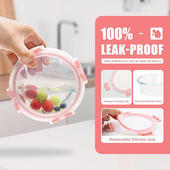 12 Pack 13oz Small Glass Food Storage Containers with Lids Airtight, Leak-Proof Round Meal Prep Containers Set, Freezer to Microwave Safe, Dishwasher Safe-FlexoryFit