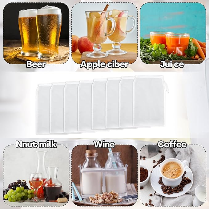 8 Pcs Cheese Cloth Bag for Straining, Nut Milk Bag Cheese Cloths Cloth Strainer for Juicing, Fine Mesh Strainer Reusable for Filtering Juice Coffee Yogurt Tea