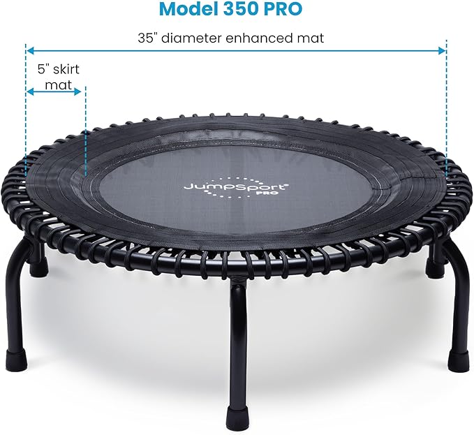 JumpSport 350 PRO Indoor Heavy Duty Fitness Trampoline, 39-inch | 36 Premium EnduroLast 4 Elastic Cords | Customized Bounce with 7 Settings | 300 lb Wt. Rating | 60-Day Free Trial to 350+ Videos-FlexoryFit