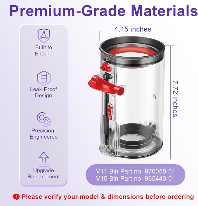 Lemige Upgraded V11 V15 Vacuum Dust Bin Canister Replacement Parts - Image 3