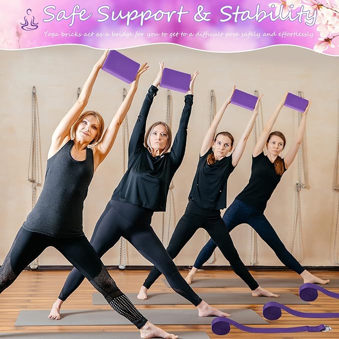 Outus 20 Pack Yoga Blocks and Straps Non-Slip EVA Foam Blocks with Metal D Ring Straps for Gym Exercise and Workout-FlexoryFit