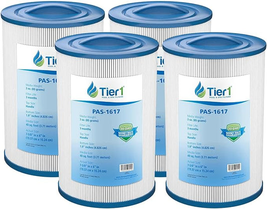 Tier1 Replacement for Waterway Spa Filter 817-0050 - 4PK | Compatible with 817-0050, Pleatco PWW50, Unicel 6CH-940 | 7-5/8" x 6" | Trilobal Fabric | Washable & Reusable | High Flow