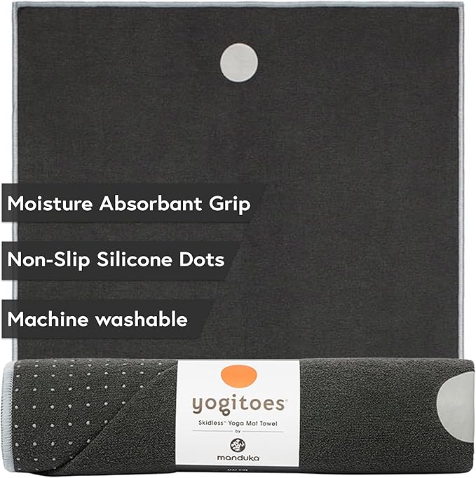 Manduka Yogitoes Yoga Towel – Rubber Grip Dots Non-Slip Bottom, Quick Dry Fitness Towel for Hot Yoga, Pilates, Exercise-FlexoryFit