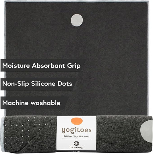 Manduka Yogitoes Yoga Towel – Rubber Grip Dots Non-Slip Bottom, Quick Dry Fitness Towel for Hot Yoga, Pilates, Exercise-FlexoryFit