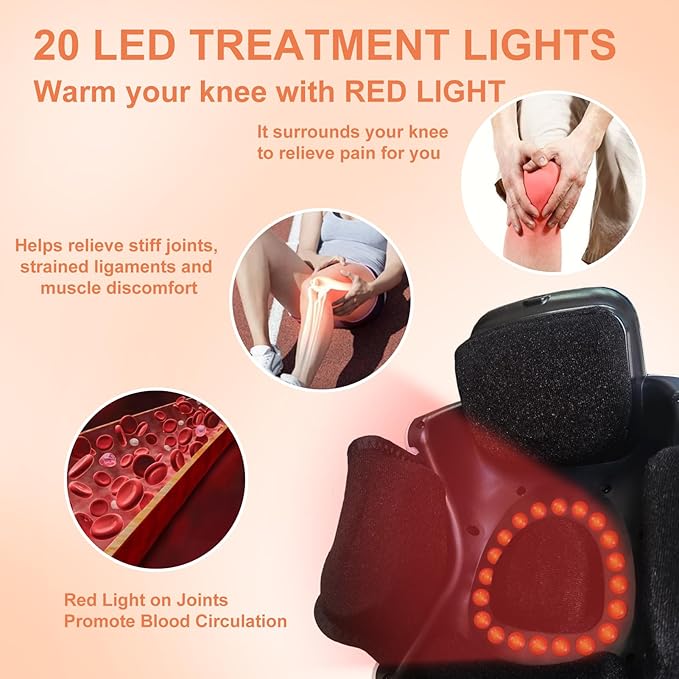Knee Massager, Cordless Massager with Heat and Compression LED Screen Wearable Infrared Vibration Rechargeable Electronic Massage for Joint Pain Injury Swelling Stiffness, 1.0 Count-FlexoryFit